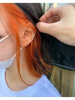 ミクマル(micmal)&nbsp;大人可愛いストレートくびれボブインナーカラーオレンジ外ハネ