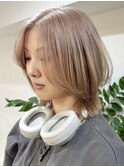 渋谷顔周りレイヤーカットミルクティーベージュヘーゼルベージュ