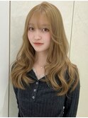 ブリーチなしダブルカラーヘーゼルベージュレイヤーカット前髪