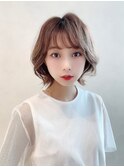 ボブウルフ外ハネ韓国くびれヘアアッシュブラウン透明感/表参道