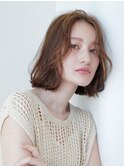 大人かわいい前髪セシルカットココアブラウンフリンジウェーブ