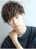 工口パーマサイドパートツーブロック刈り上げウェーブマッシュ