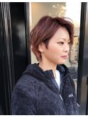 【レッド系】ツーブロ×アシメショート