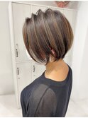 マロンベージュ Aラインボブドレスヘアかきあげロング