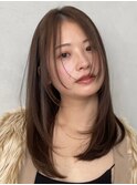 顔周りレイヤーカットグレージュカラーくびれボブベージュカラー
