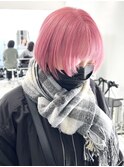 ピンクブリーチハイトーンウルフレイヤーカット姫カットレイヤー