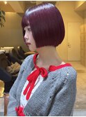 レッドパープル ハイトーンボブ 艶髪カラー 髪質改善カラー 韓国