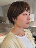 ショートブリーチなしミルクティーベージュ小顔カット夏カラー