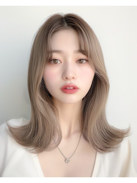 マスク美人マスクヘア韓国ヘア前髪春カラーくすみブルー大人美人