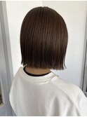 マロンベージュ 切りっぱなしボブ ミニボブ 髪質改善