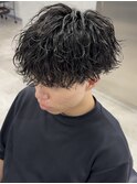 波巻きパーマ/刈り上げマッシュ