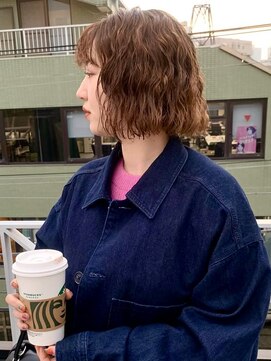 オーオシカシカスペース(OOO YY Space) ボブパーマ×ブラウンカラー