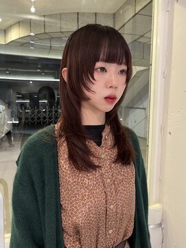 ダブ アオヤマ(DaB AOYAMA) ブリーチなしボルドーカラー顔まわりカットデザインカット