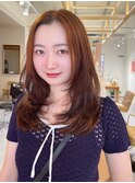 レイヤーx似合わせカットフェミニンロングxアプリコットオレンジ