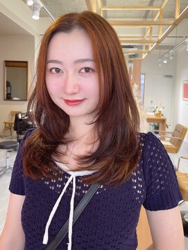 クシェル(kuschel) レイヤーx似合わせカットフェミニンロングxアプリコットオレンジ