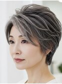 50代女性白髪を活かす♪白髪ぼかしハイライトカラー【高槻】