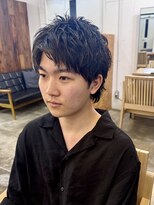 ファルベ(Farbe) スパイキーショートブルーブラックフェザーパーマサーフカール