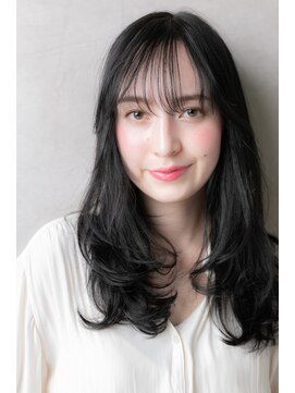 モッズヘア 越谷(mod's hair) シースルーバング黒髪ダークアッシュ大人巻きZ越谷20代30代40代