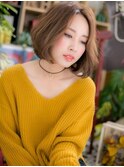 センターパート暖色系カラー外国人風ボブa志木20代30代40代