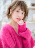 インナーカラー斜めバングくせ毛風小顔ボブc5越谷10代20代30代