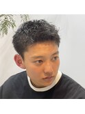 黒髪スパイキーショートアップバングパーマソフトツイスト