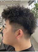 フェザーパーマ/グレーブルーカラー/刈り上げショートパンク