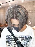 センターパートブリーチダブルカラーフェイスフレーミング