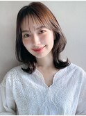 アプリコットオレンジ薄めバングサイドバング似合わせカット