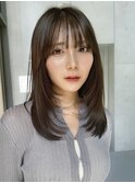 ワンカール/レイヤーロング/顔周りカット/グレージュ/20代30代