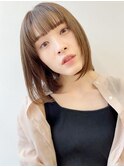 前髪レイヤーカットオリーブベージュ×ショートボブ×横浜