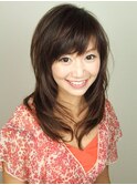 小顔効果のあるラウンドバングがポイントのストレートスタイル