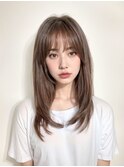 大人女性◆艶レイヤー前髪ピンクベージュ 髪質改善 縮毛矯正