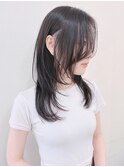 【松戸　テラカド】大人可愛いセミロングレイヤー前髪なし黒髪
