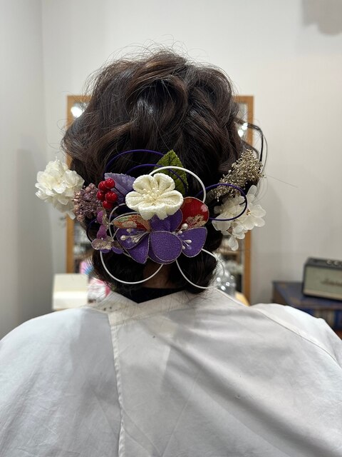 お呼ばれ 編み込みアップ ヘアセット 和装 結婚式