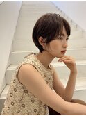 小顔効果◎前下がりボブ／オリーブグレージュ／ショートボブ