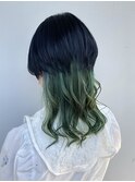 ブルー/ウルフカット/インナーカラー/ダブルカラー/クラゲウルフ