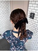ツインポニー  ベロアリボン 参列ヘア お呼ばれヘア 推し活ヘア