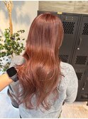 ピンクベージュコーラルピンクダブルカラー暖色カラーロング
