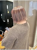 ピンクベージュ/ハイライト/外ハネボブ/20代30代40代/横浜