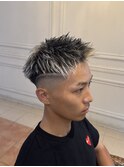 ホワイトメッシュ短髪ジェットフェード