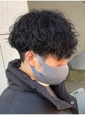ダークアッシュニュアンスパーマ韓国マッシュベリーショート