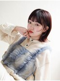 ミディアムヘア/斜めバング/グレージュカラー/新宿駅