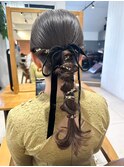 リボン編みおろしお呼ばれヘア/結婚式・着物ヘア/表参道