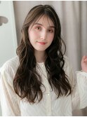 流しバング/ロングウェーブ/ブラウンベージュ/20代/30代/40代e