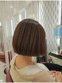 20代30代40代大人かわいい/ミニボブ/平行/丸み/ココアブラウン