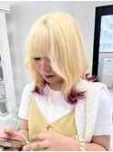 抜きっぱなしブロンド×裾カラーピンク!