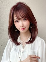 ★小顔ワンカールレイヤーカットデジタルパーマチェリーブラウン
