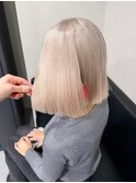 6976ミルクティーアッシュハイトーンカラー韓国切りっぱなしボブ