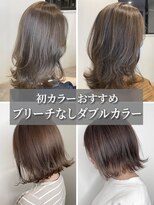アッシュ ヘアーメイク 桐生(ash hair×make) 大人可愛いブリーチなしラベージュ伸ばしかけ外ハネミディ