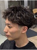 スパイキーパーマ短髪パーマテーパーフェードメンズショート原宿